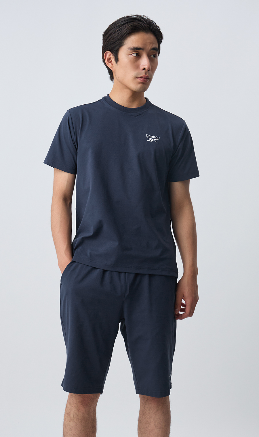 半袖クルーネックTシャツ【Reebok】【血行促進】【セットアップ着用可】 ネイビー LL