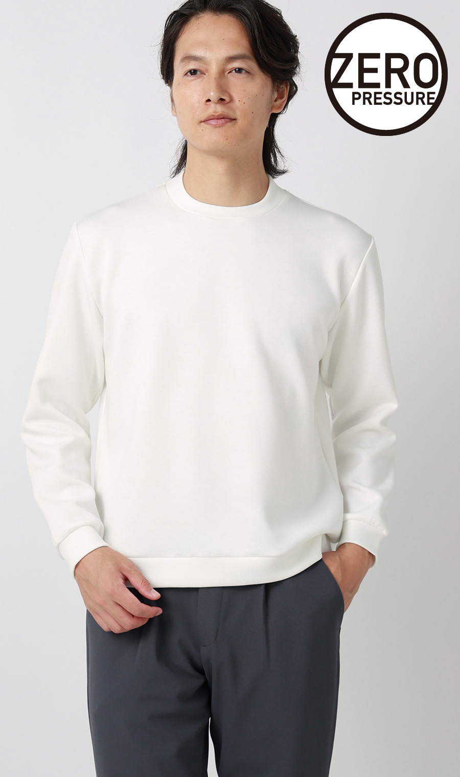 ゼロプレッシャーオペラネックTシャツ【長袖】 ホワイト S