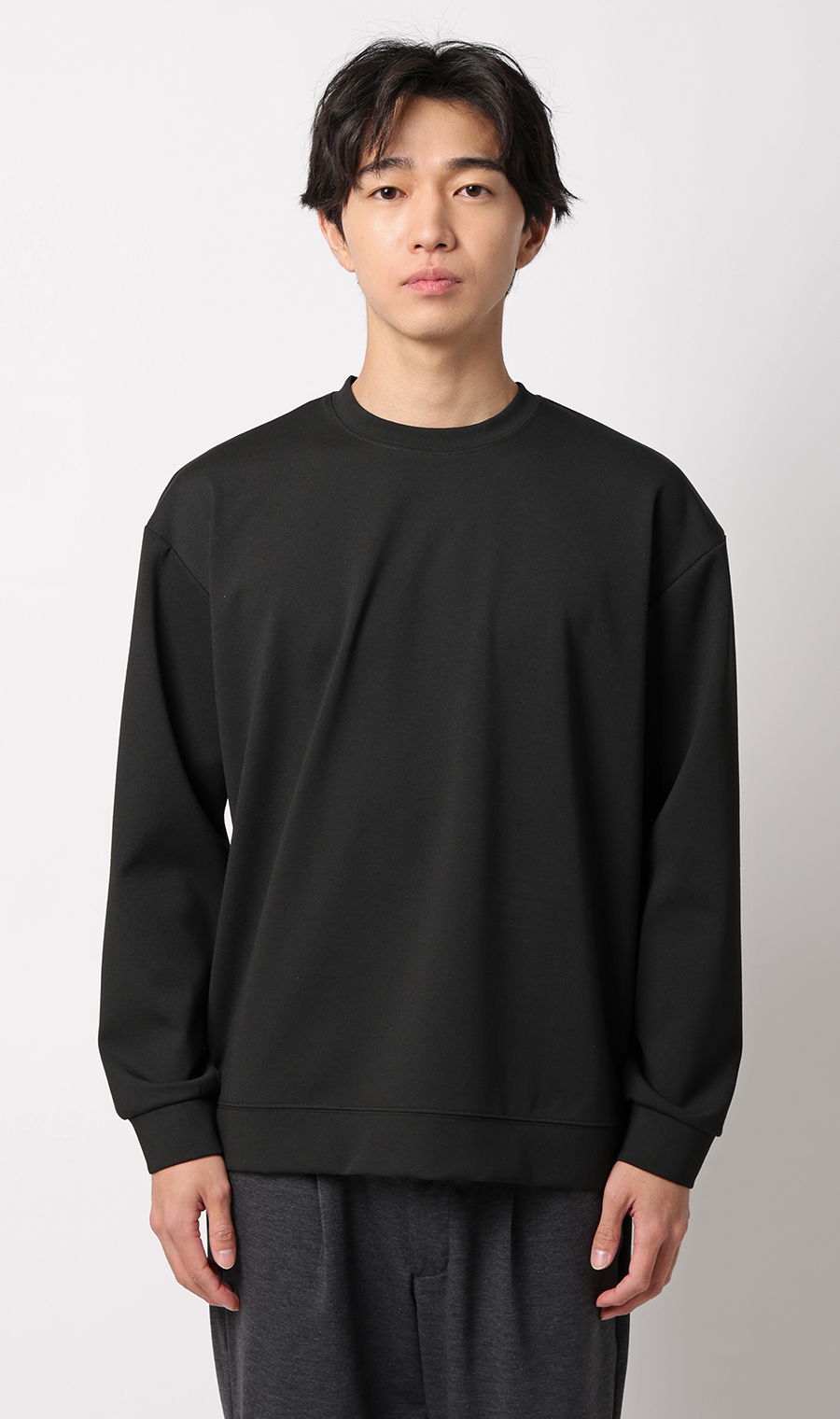 ゼロプレッシャーポンチクルーネックＴシャツ【長袖】 ブラック S