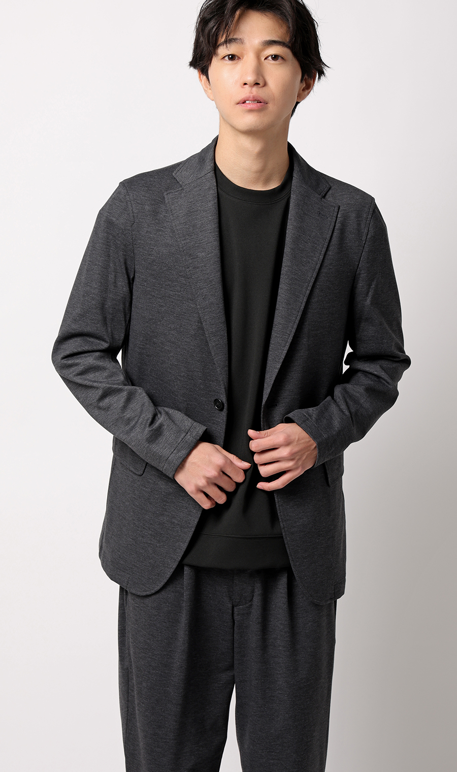 ゼロプレッシャーポンチクルーネックＴシャツ【長袖】 ブラック S