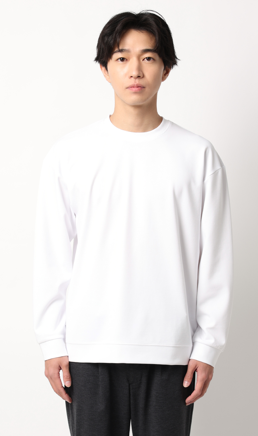 ゼロプレッシャーポンチクルーネックＴシャツ【長袖】 ホワイト S