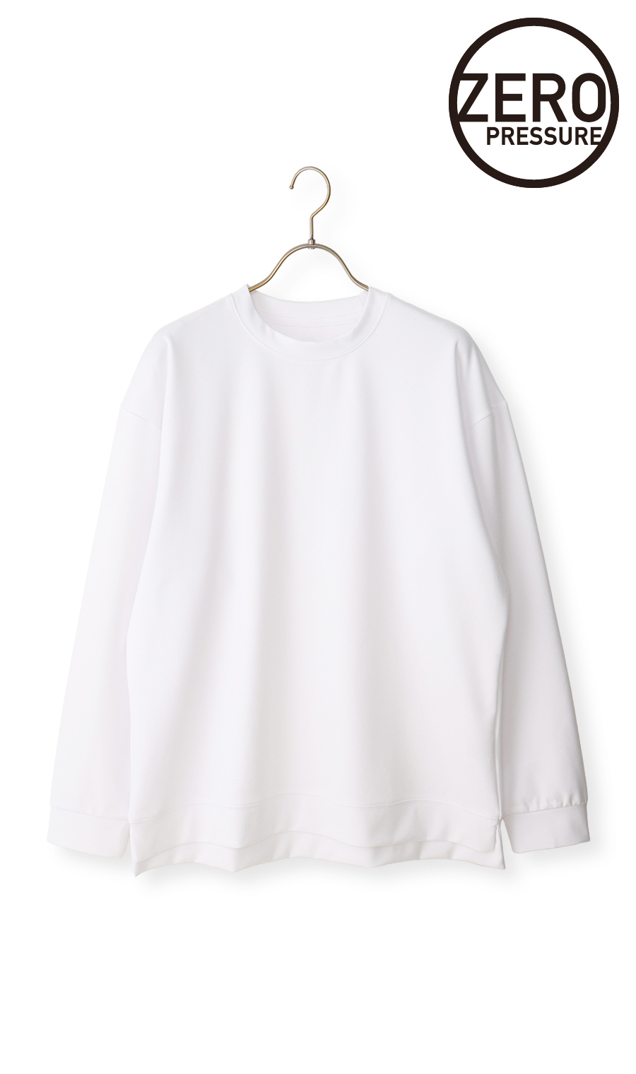 ゼロプレッシャーポンチクルーネックＴシャツ【長袖】 ホワイト S