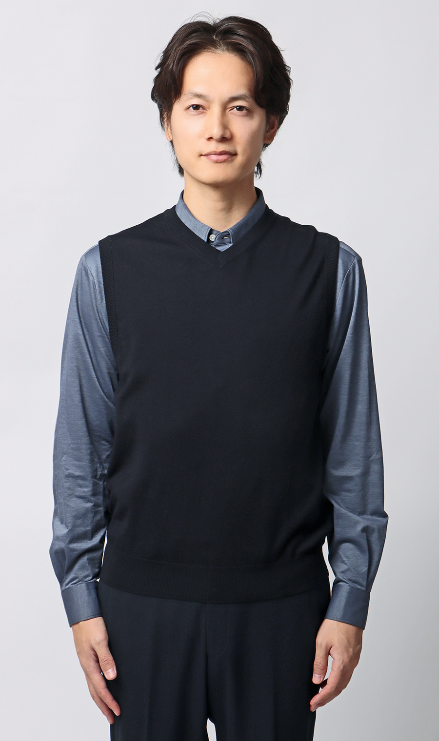 Vネックニットベスト【毛玉CLEAR】【＃すごセーター】 ネイビー S