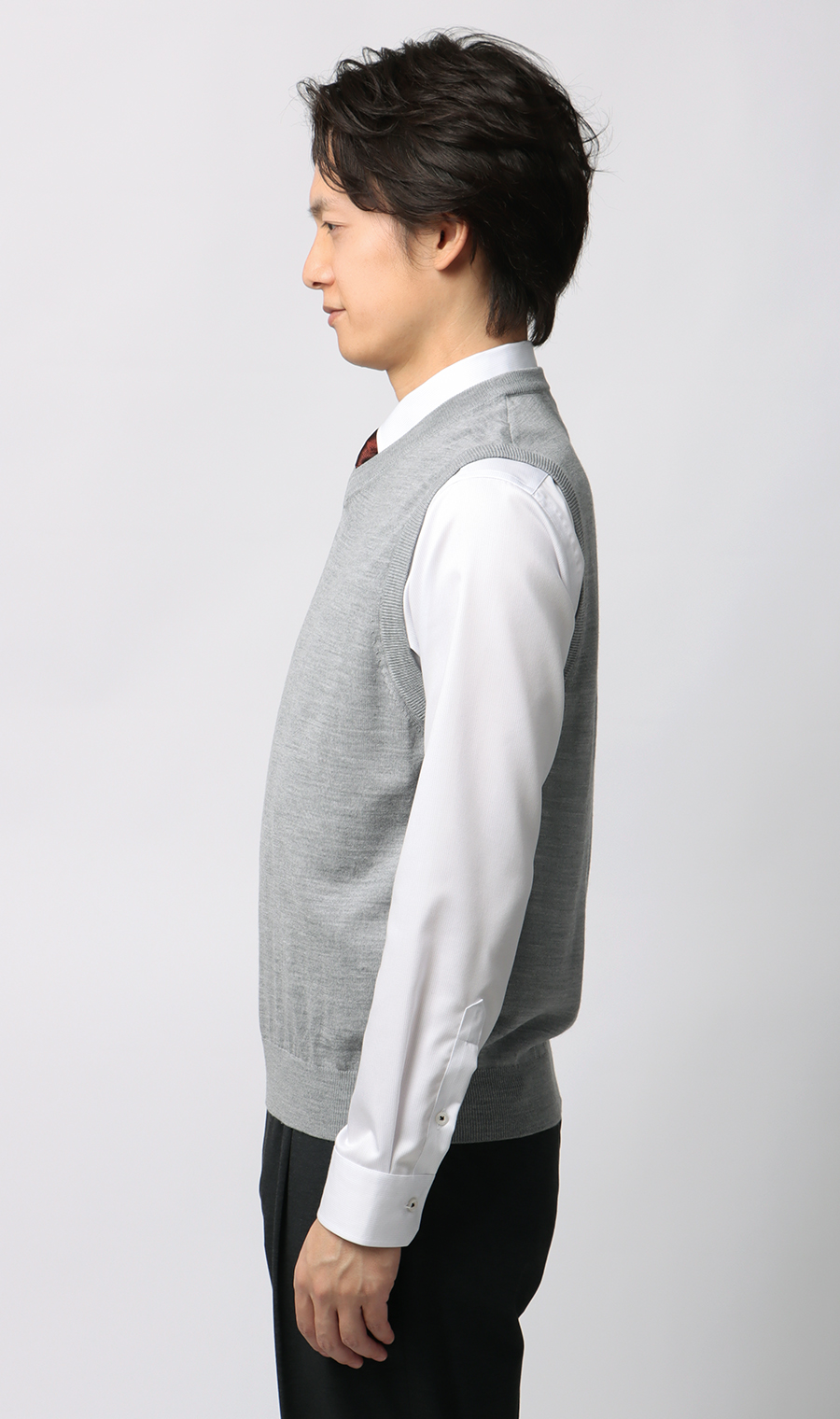 Vネックニットベスト【毛玉CLEAR】【#すごセーター】 ライトグレー S