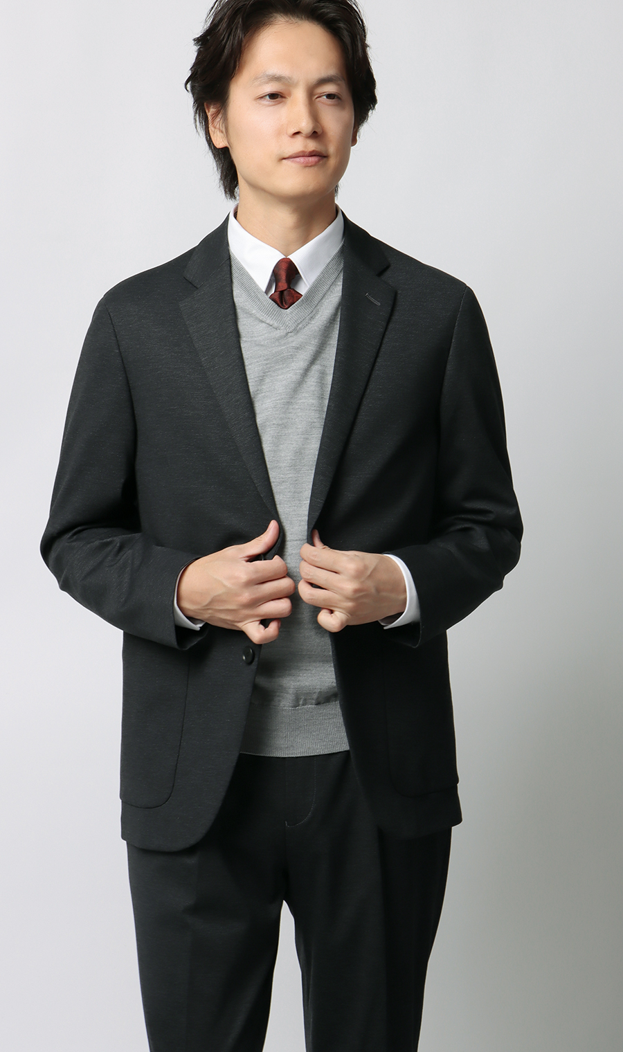 Vネックニットベスト【毛玉CLEAR】【#すごセーター】 ライトグレー S