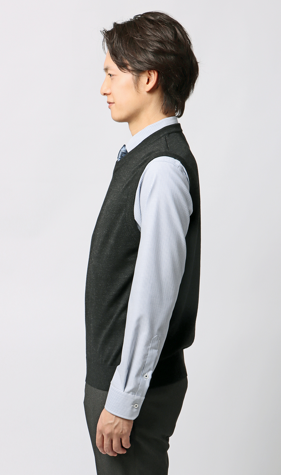 Vネックニットベスト【毛玉CLEAR】【＃すごセーター】 チャコール S