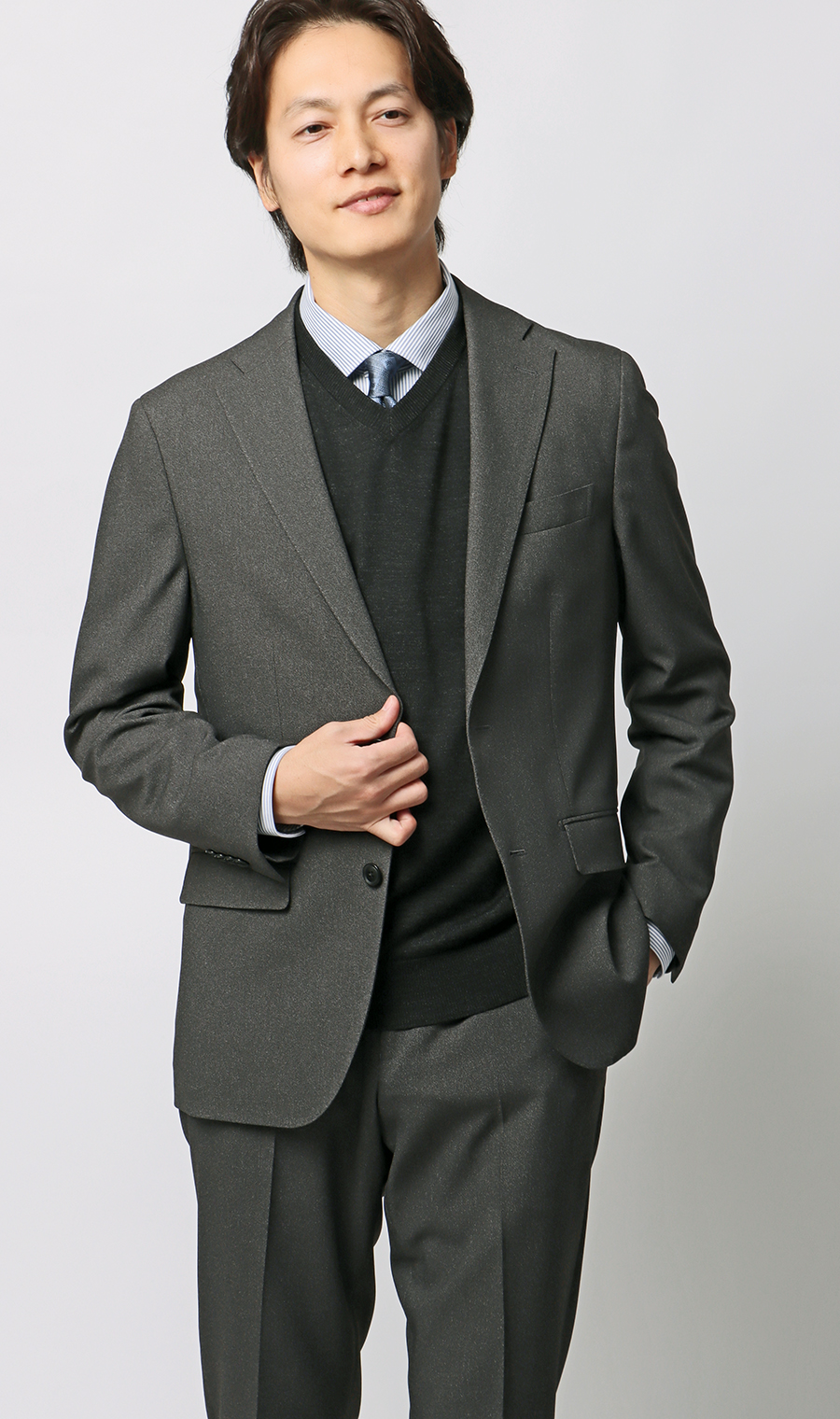 Vネックニットベスト【毛玉CLEAR】【＃すごセーター】 チャコール S