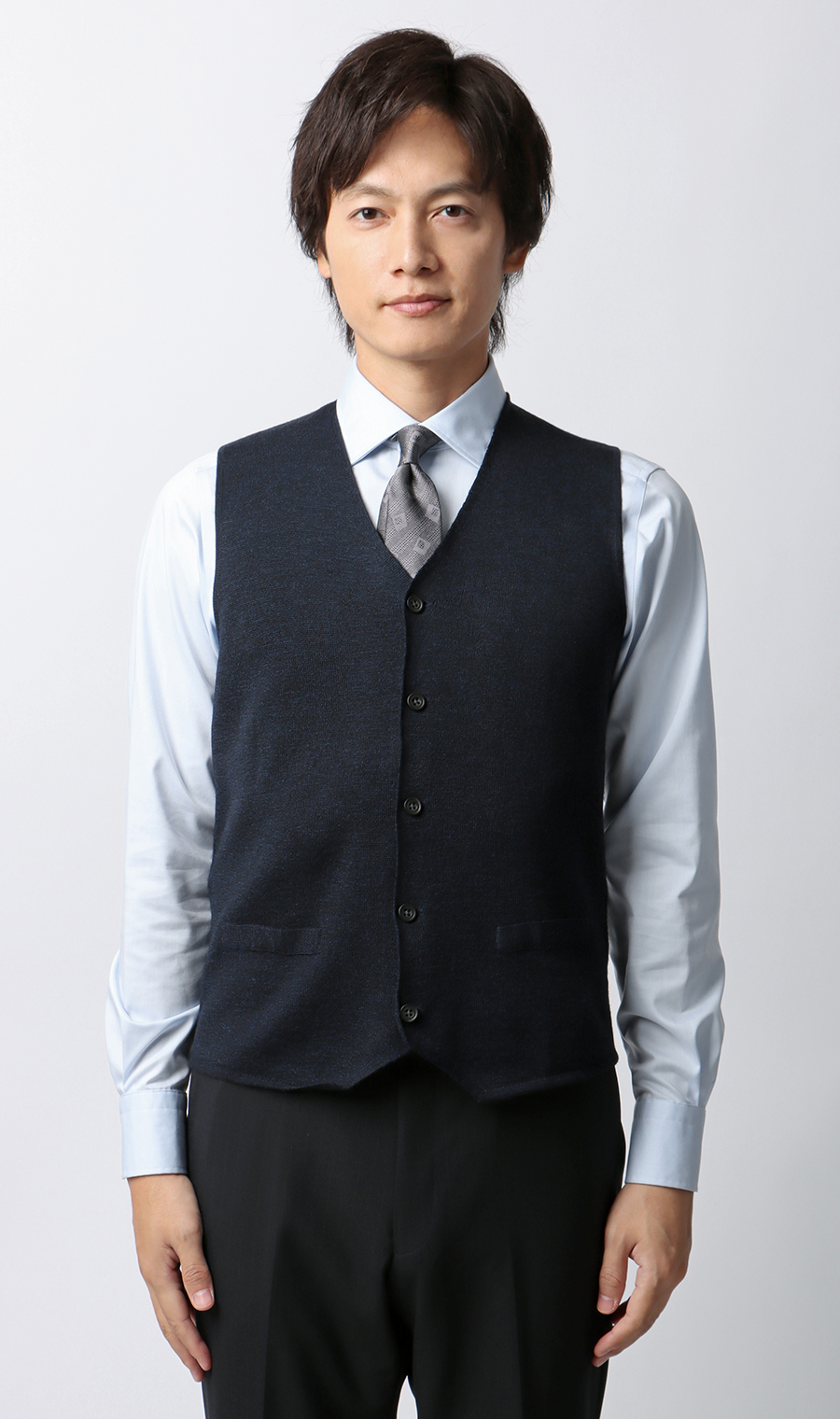 前開きニットジレ【毛玉CLEAR】【＃すごセーター】 ネイビー S