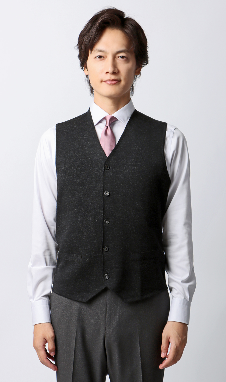 前開きニットジレ【毛玉CLEAR】【＃すごセーター】 チャコール S