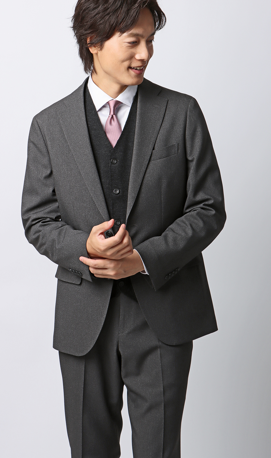 前開きニットジレ【毛玉CLEAR】【＃すごセーター】 チャコール S