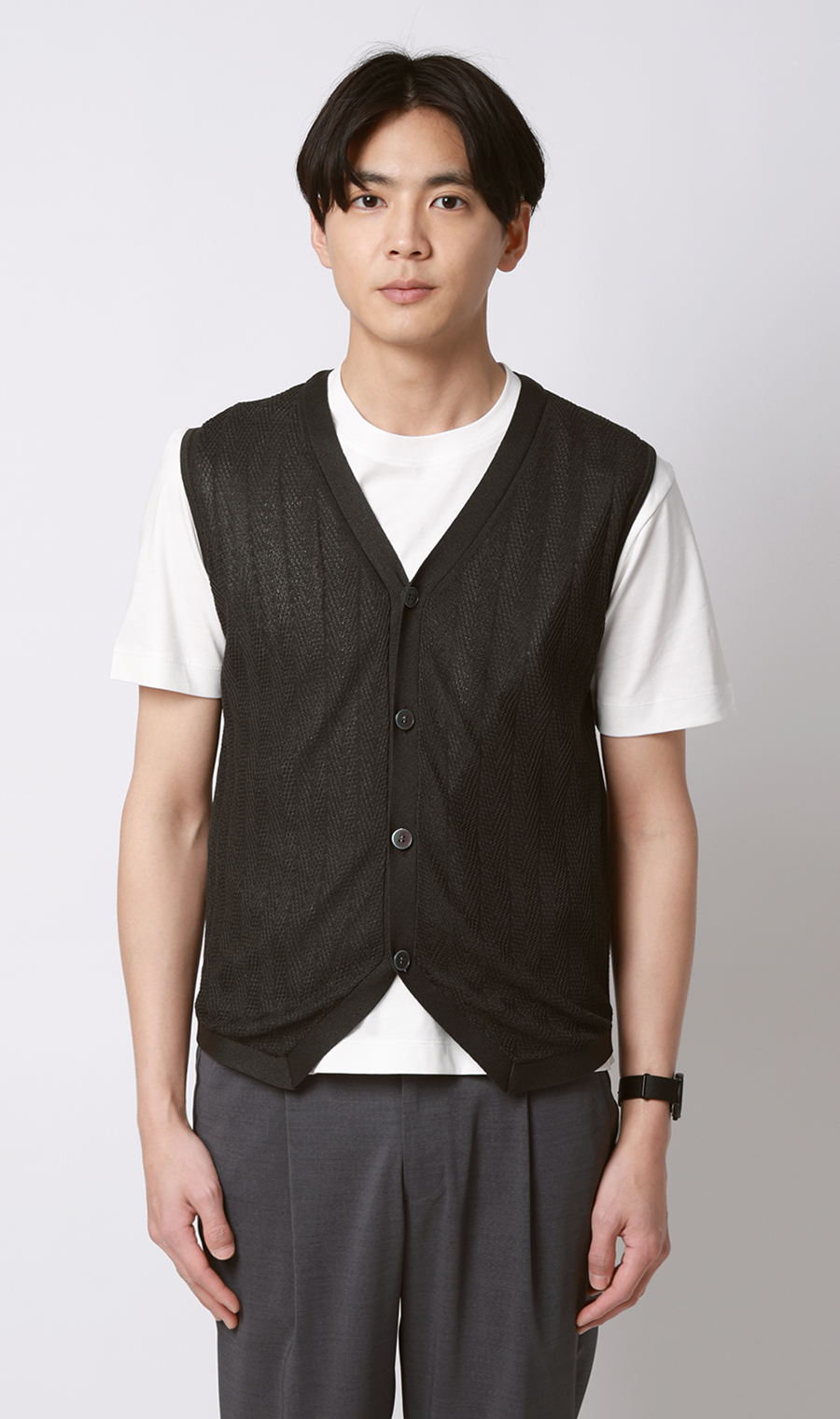 ニットジレ【ヘリンボーン】 ブラック M