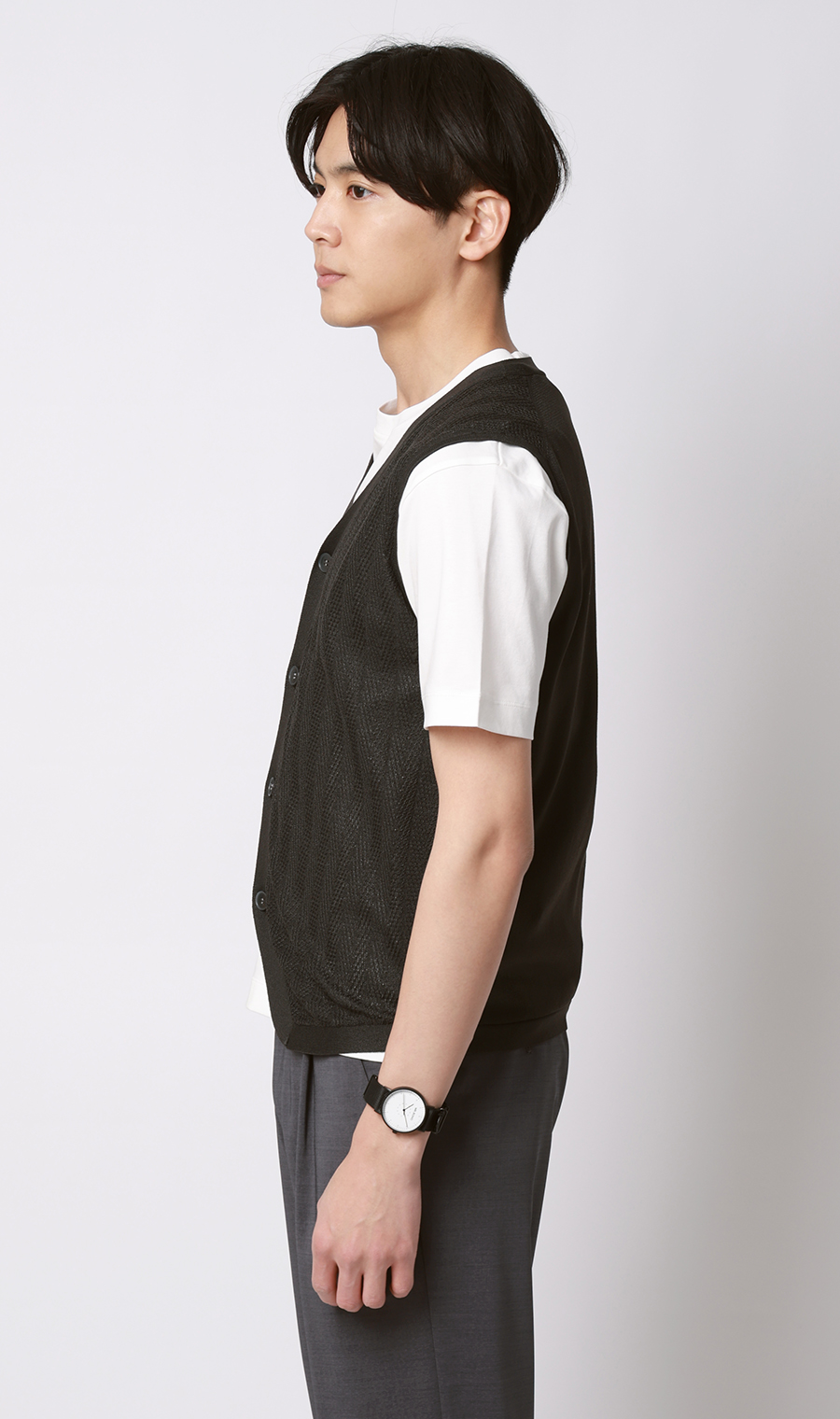 ニットジレ【ヘリンボーン】 ブラック M