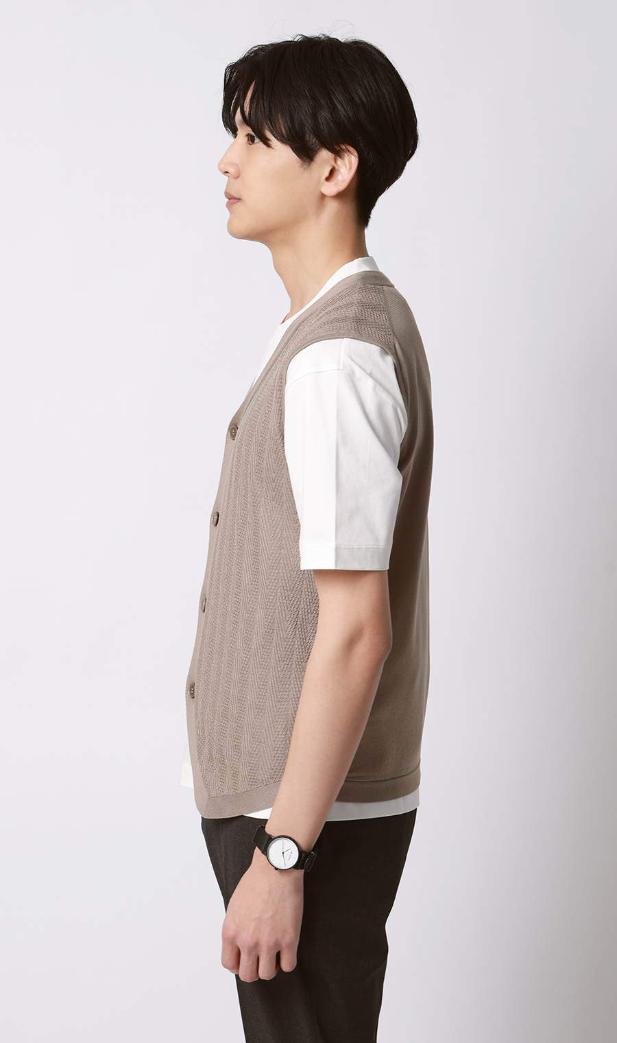 ニットジレ【ヘリンボーン】 ベージュ M