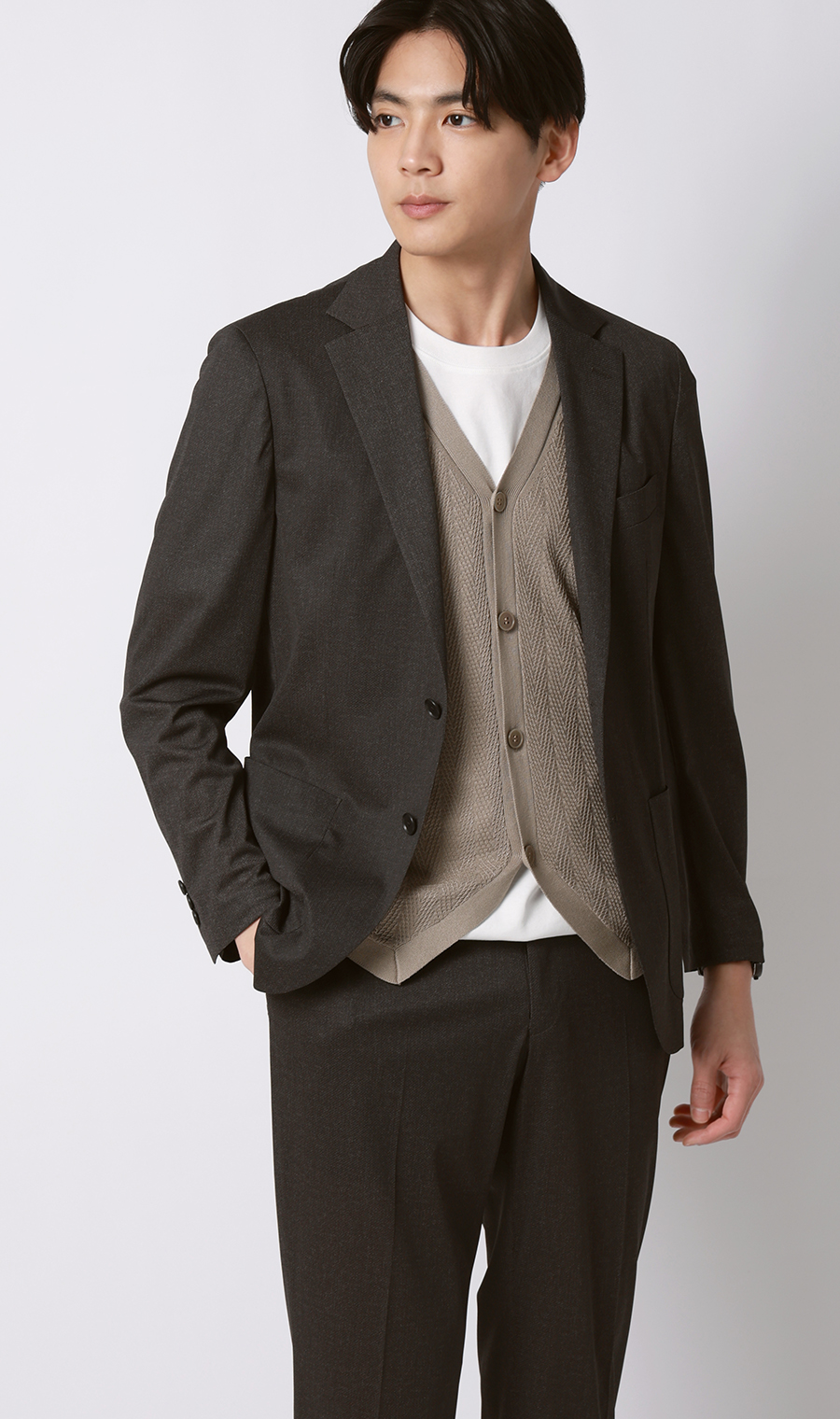 ニットジレ【ヘリンボーン】 ベージュ M