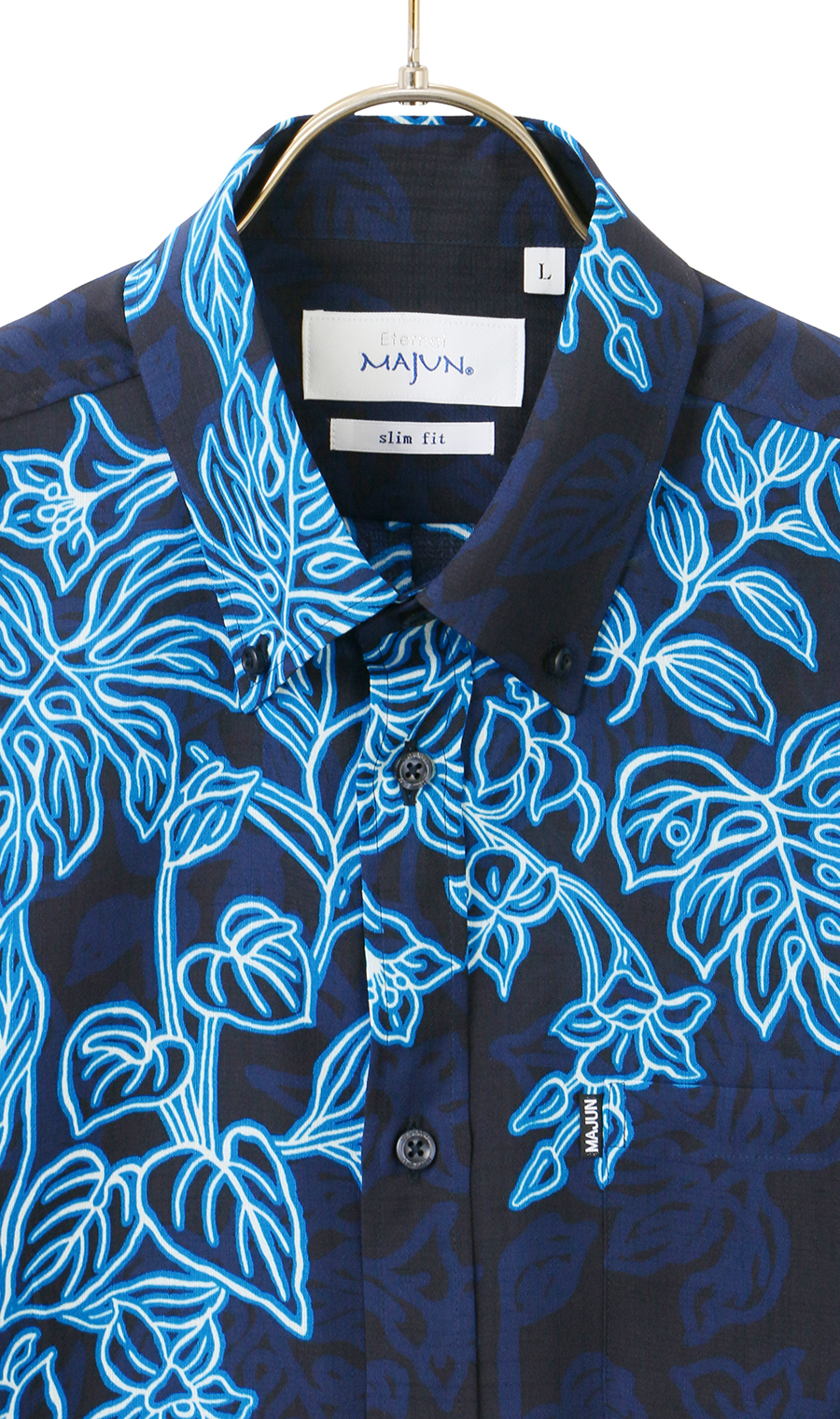 かりゆしウェア【MAJUN】【ネオンカーリー】【WEB限定】 ネイビー M