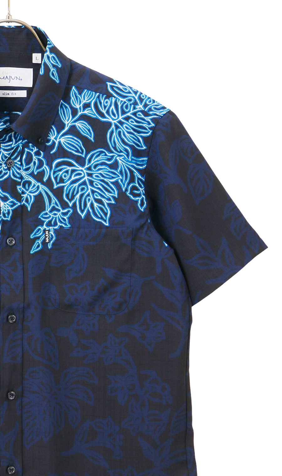 かりゆしウェア【MAJUN】【ネオンカーリー】【WEB限定】 ネイビー M