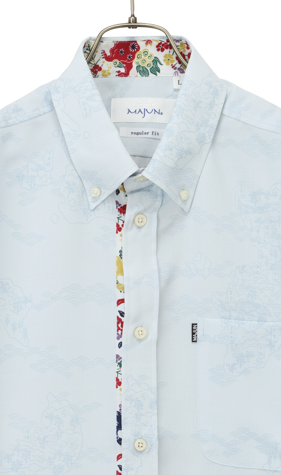 かりゆしウェア【MAJUN】【琉球列島絵図】【WEB限定】 ブルー系 S