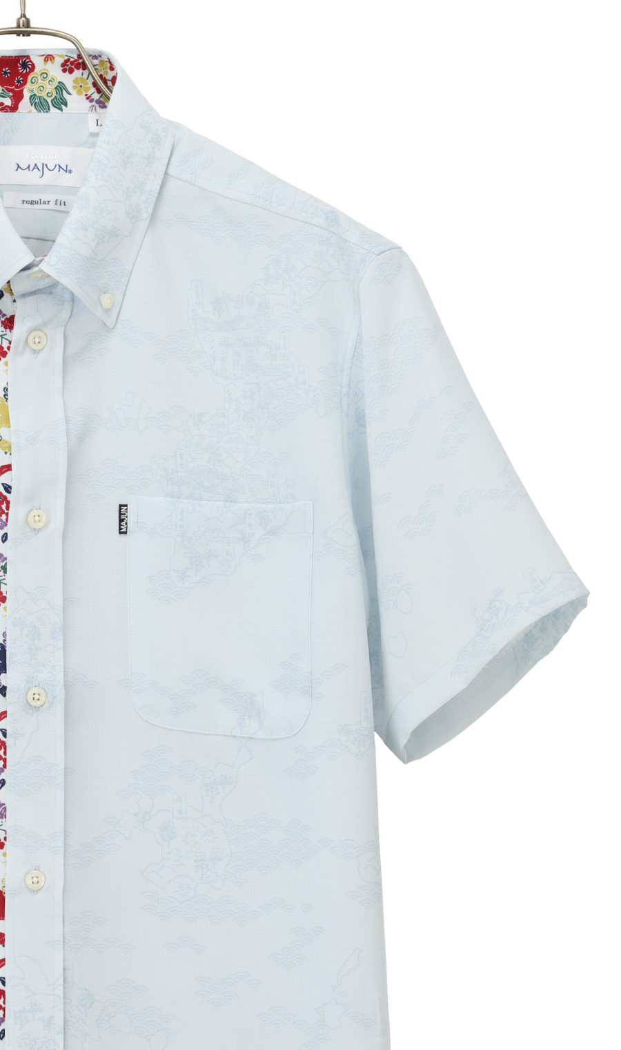 かりゆしウェア【MAJUN】【琉球列島絵図】【WEB限定】 ブルー系 S