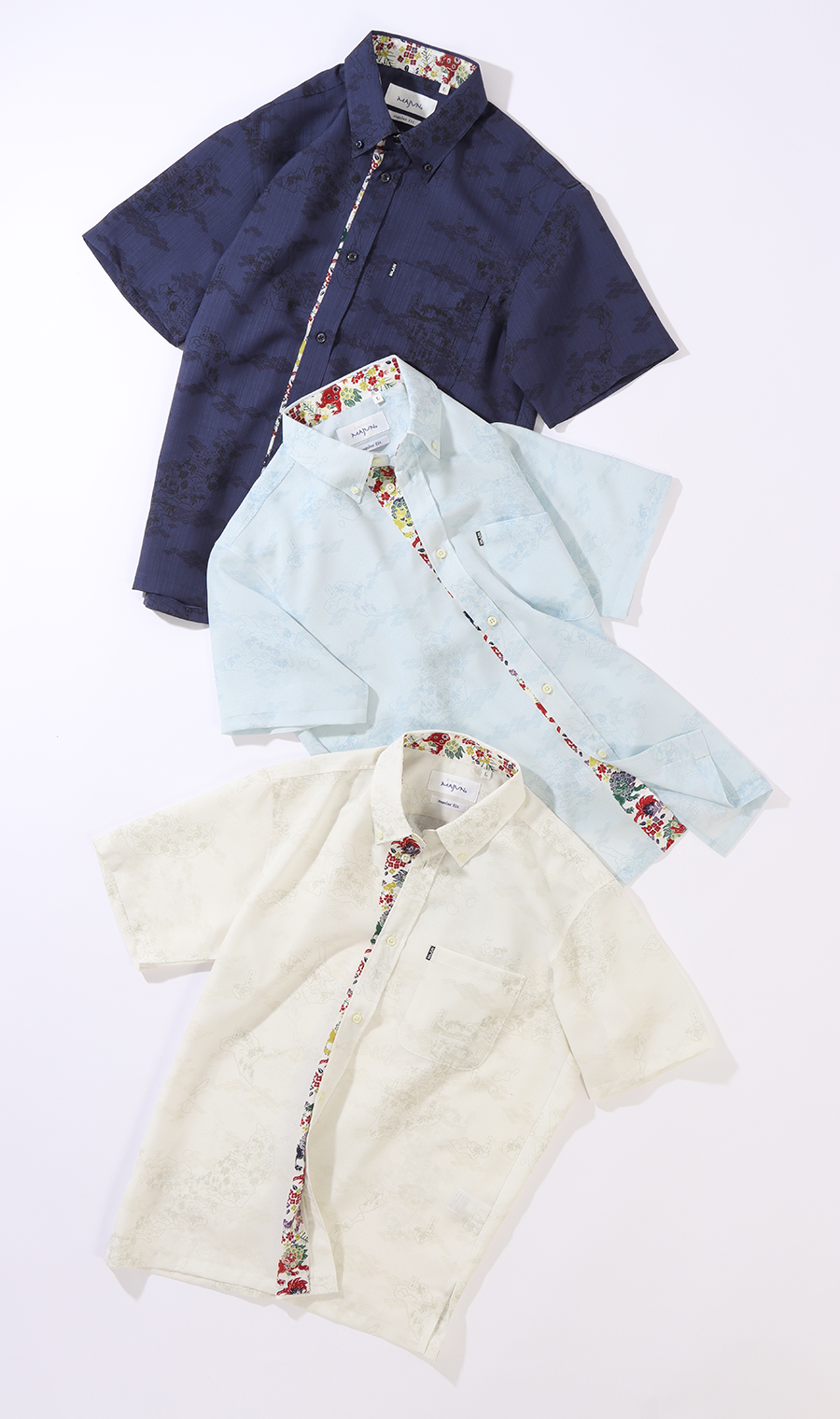 かりゆしウェア【MAJUN】【琉球列島絵図】【WEB限定】 ブルー系 S