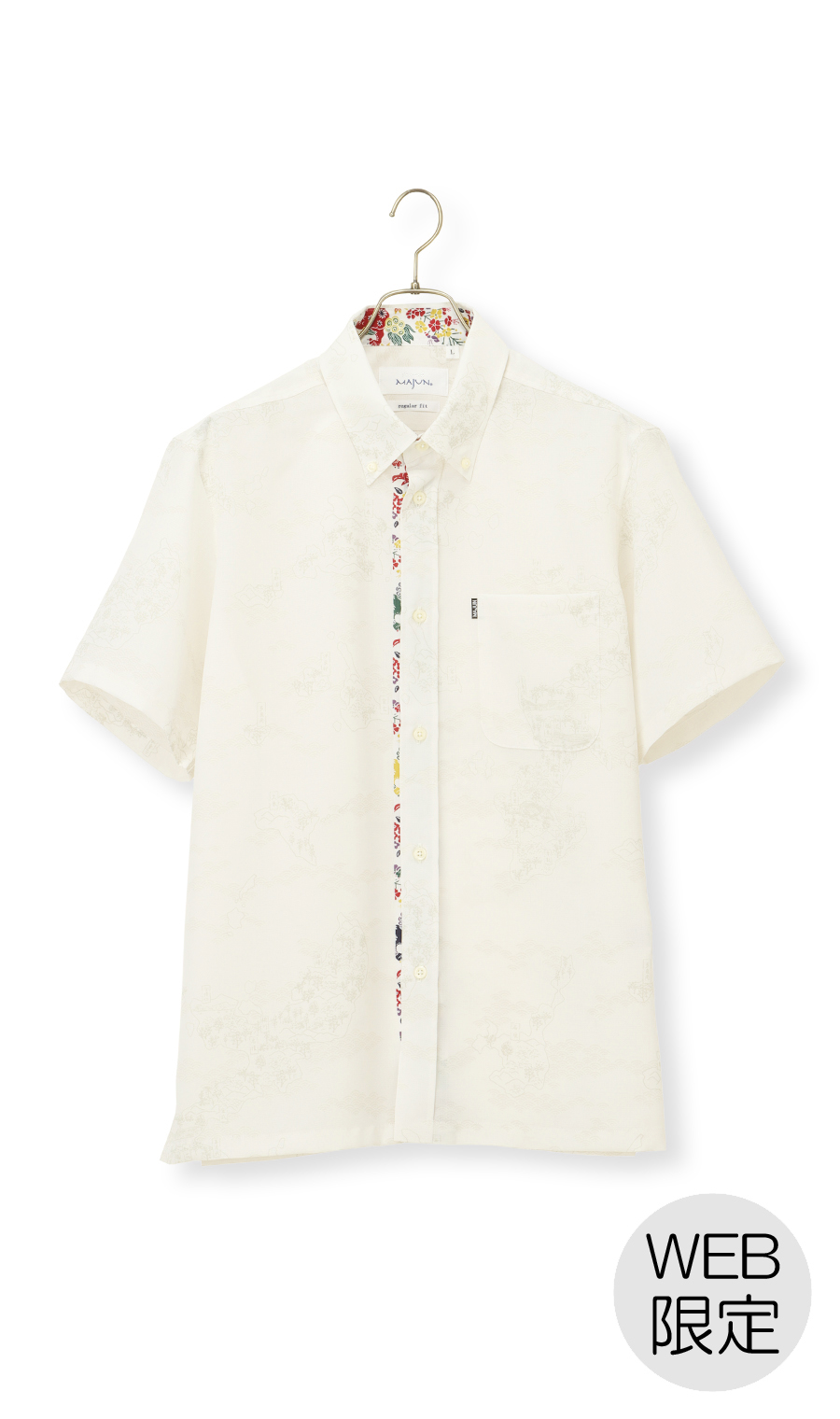 かりゆしウェア【MAJUN】【琉球列島絵図】【WEB限定】 ホワイト系 S