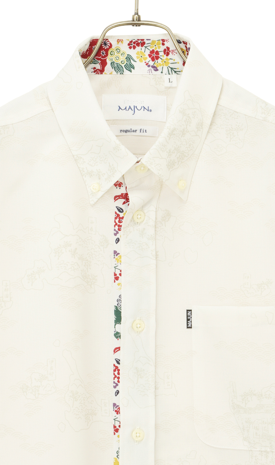 かりゆしウェア【MAJUN】【琉球列島絵図】【WEB限定】 ホワイト系 S