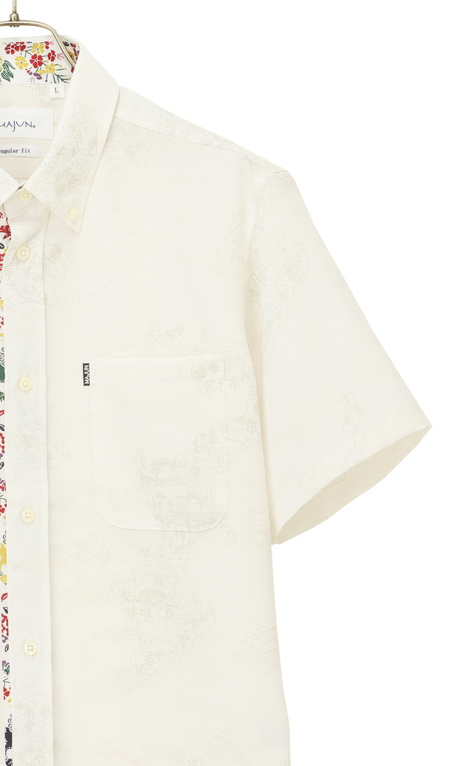 かりゆしウェア【MAJUN】【琉球列島絵図】【WEB限定】 ホワイト系 S