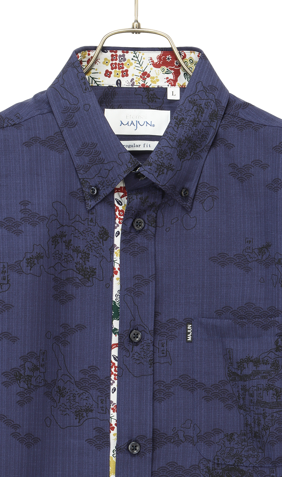 かりゆしウェア【MAJUN】【琉球列島絵図】【WEB限定】 ネイビー系 S