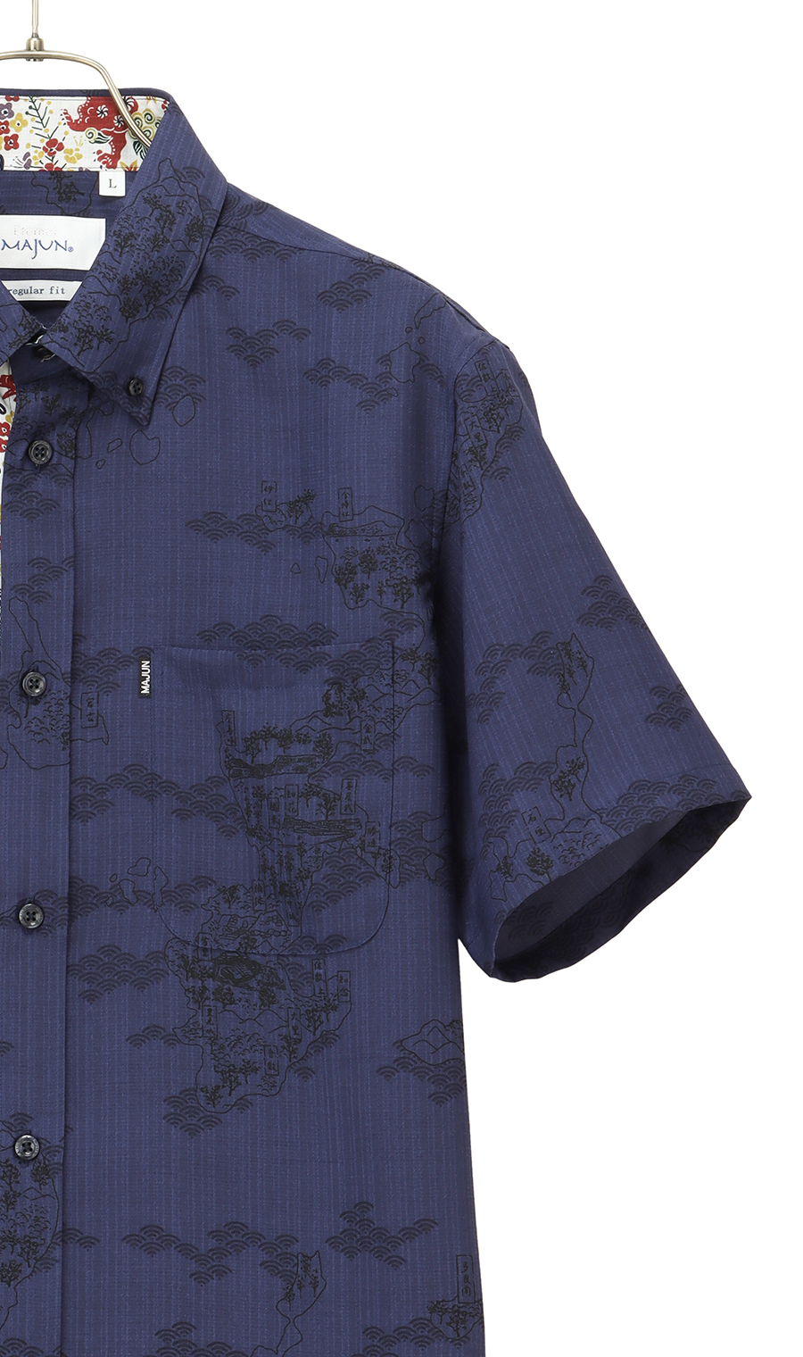 かりゆしウェア【MAJUN】【琉球列島絵図】【WEB限定】 ネイビー系 S