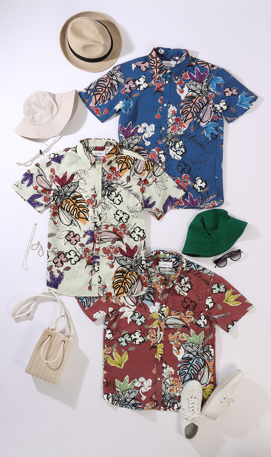 かりゆしウェア【MAJUN】【サマータイム】【WEB限定】 ワイン M