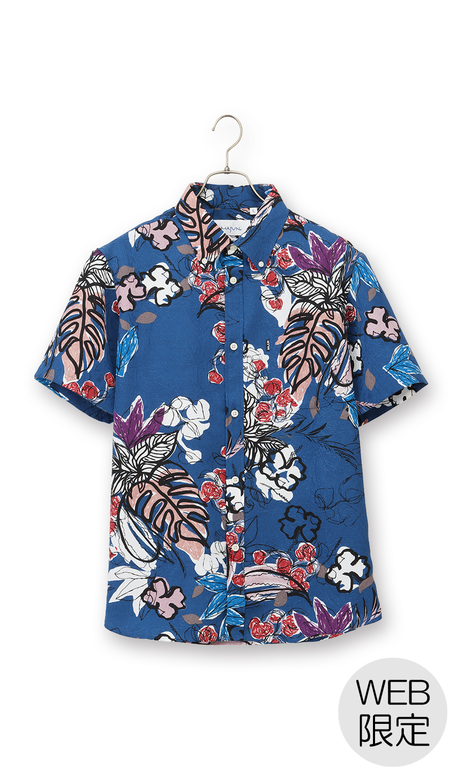 かりゆしウェア【MAJUN】【サマータイム】【WEB限定】 ネイビー S