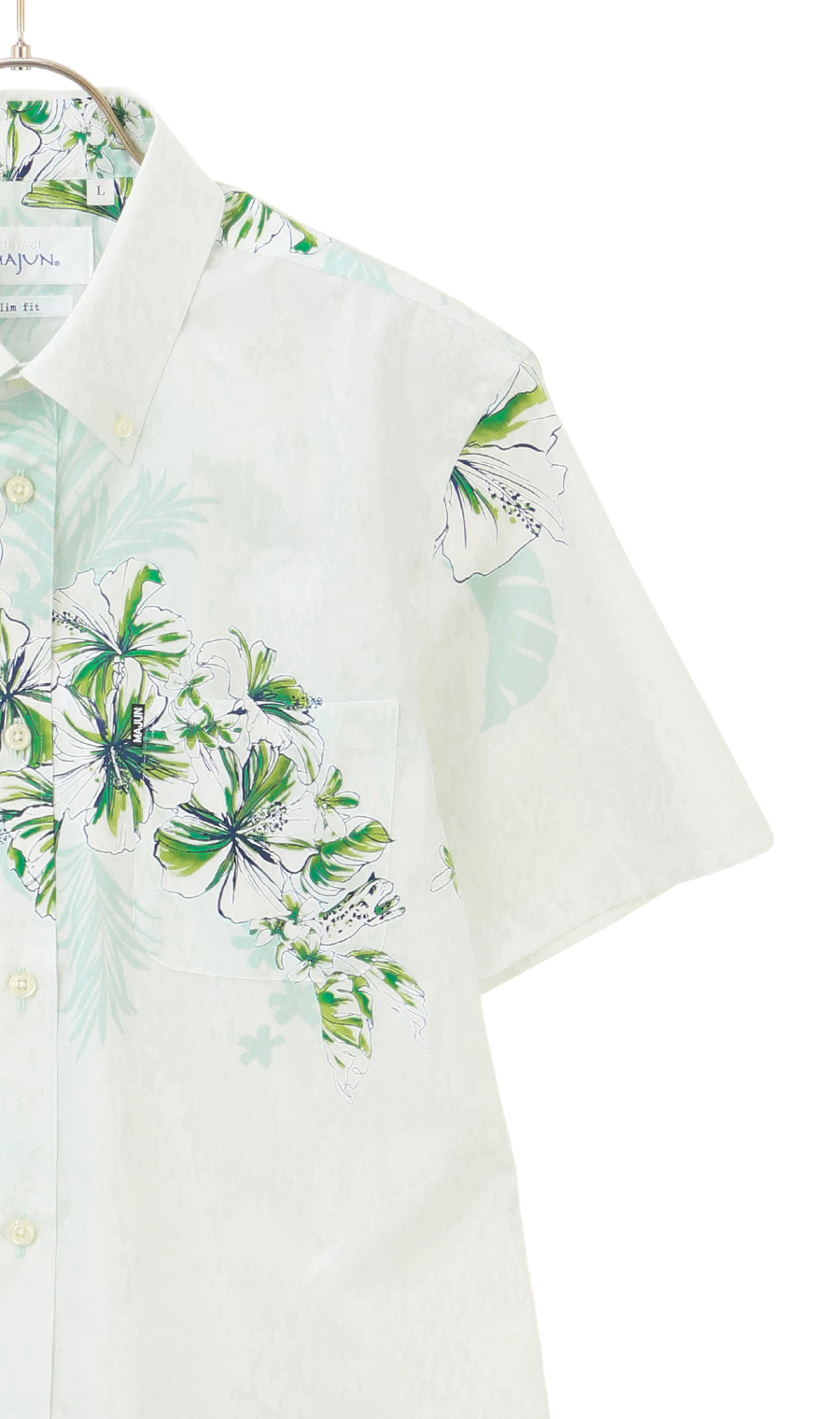 かりゆしウェア【MAJUN】【クリスタリアハイビ】【WEB限定】 グリーン S