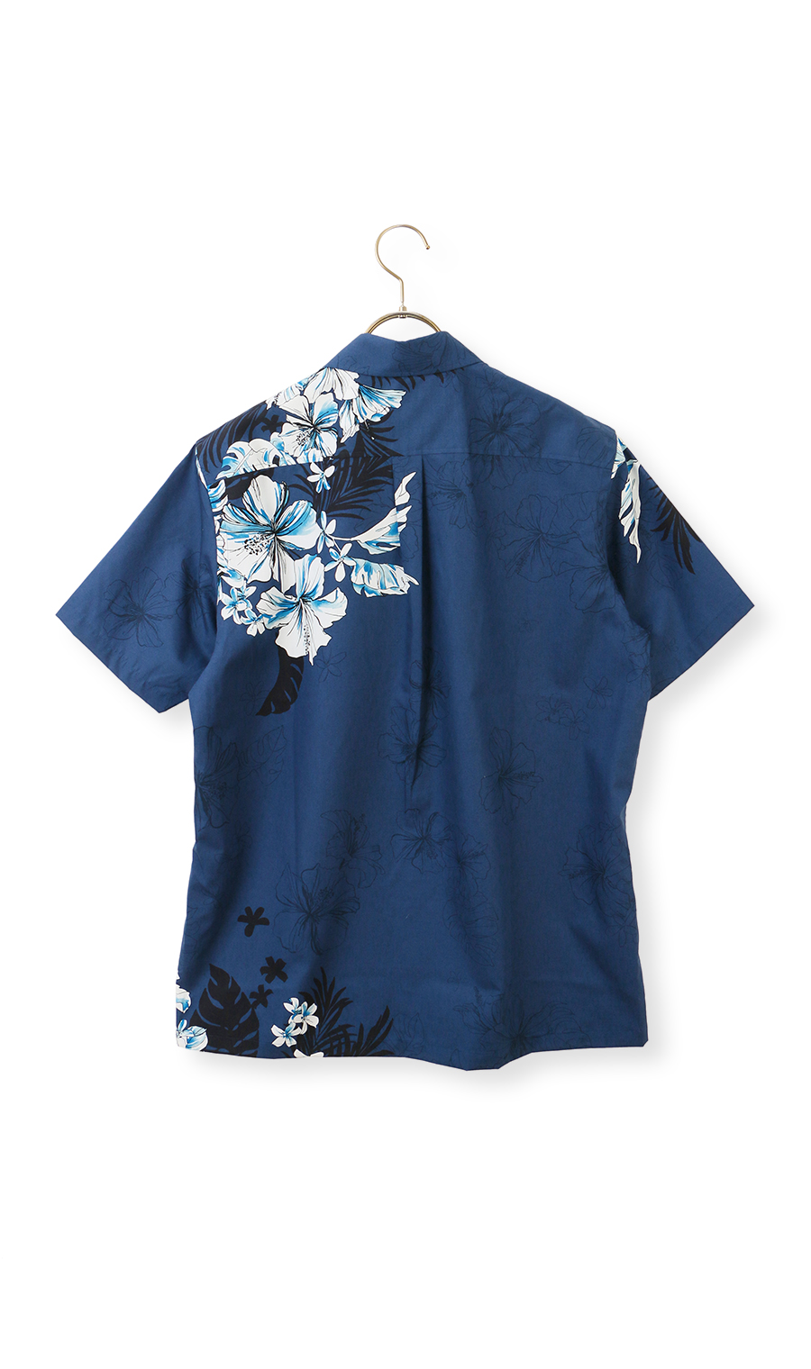 かりゆしウェア【MAJUN】【クリスタリアハイビ】【WEB限定】 ネイビー S