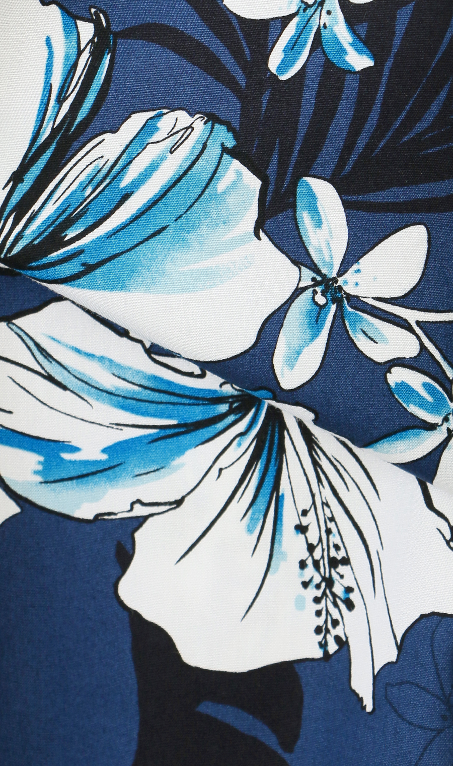 かりゆしウェア【MAJUN】【クリスタリアハイビ】【WEB限定】 ネイビー S