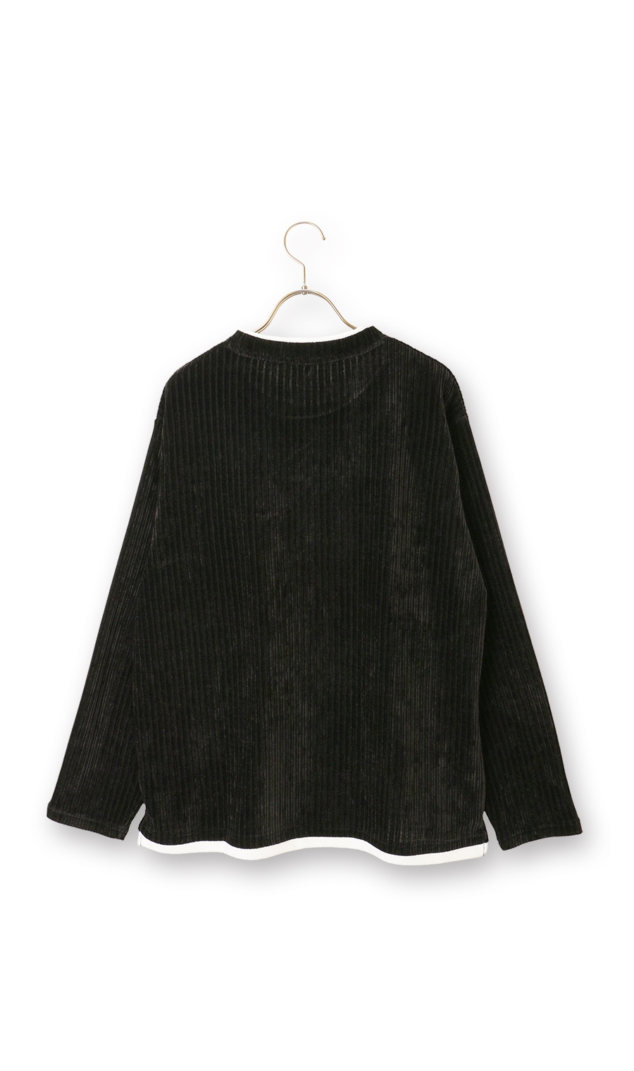 【男女兼用】らくリッチカットモールフェイクロングTシャツ ブラック M