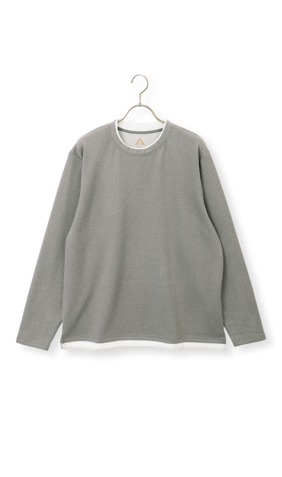 らくリッチカルゼ起毛フェイククルーネックTシャツ グレー S