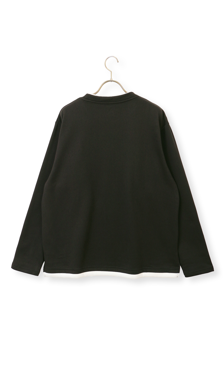 らくリッチカルゼ起毛フェイククルーネックTシャツ ブラック S