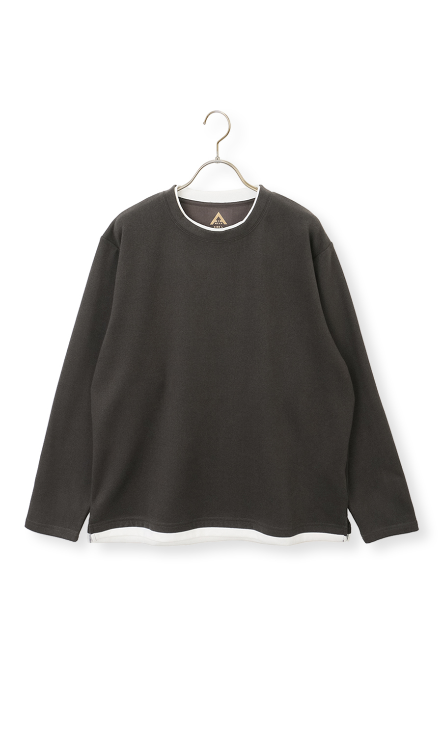 らくリッチカルゼ起毛フェイククルーネックTシャツ ブラウン S