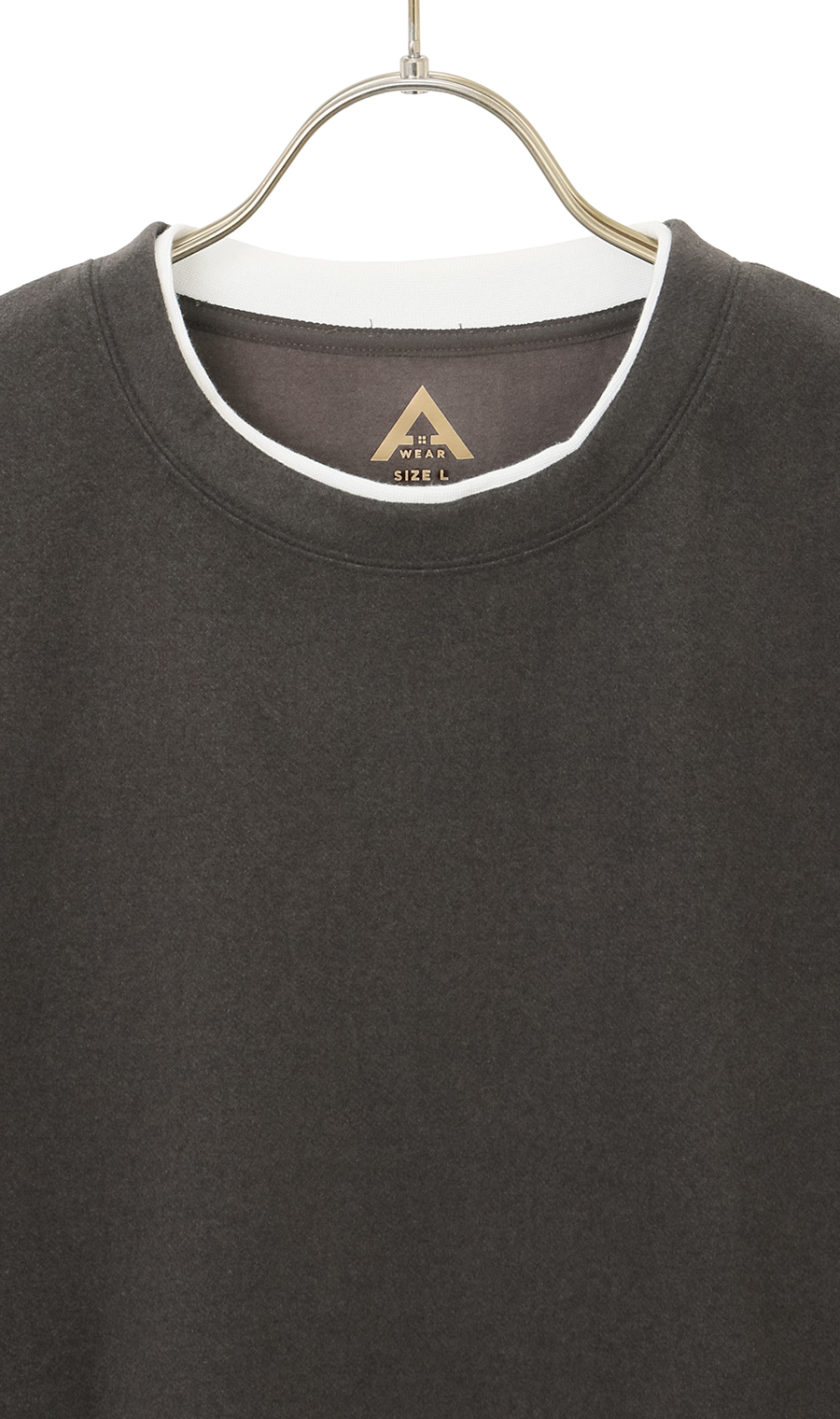 らくリッチカルゼ起毛フェイククルーネックTシャツ ブラウン S