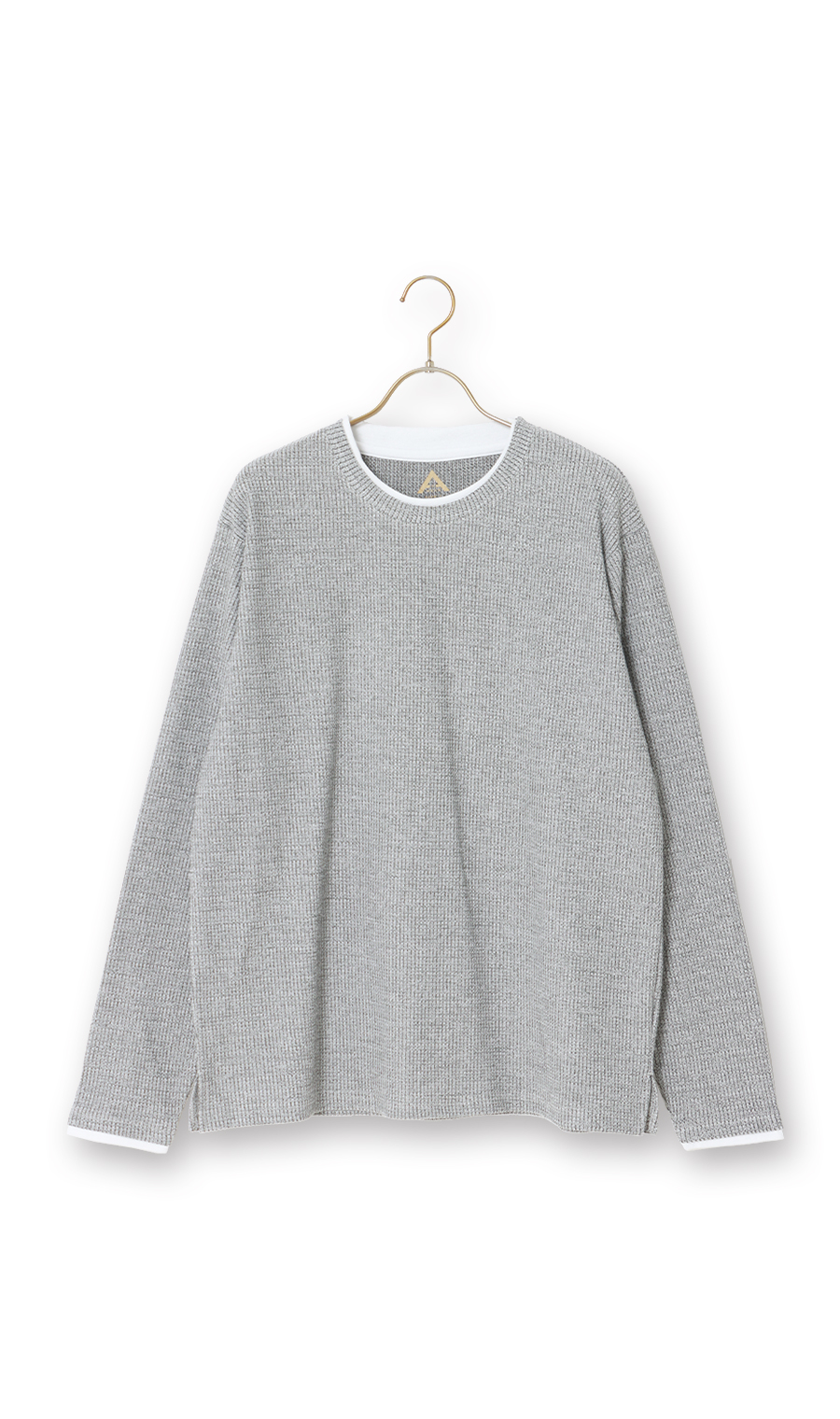 らくリッチ畔ワッフルフェイククルーネックTシャツ ライトグレー S
