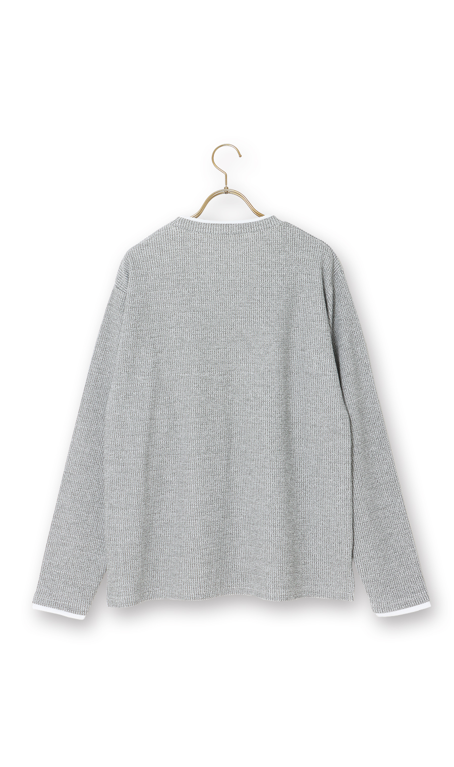 らくリッチ畔ワッフルフェイククルーネックTシャツ ライトグレー S