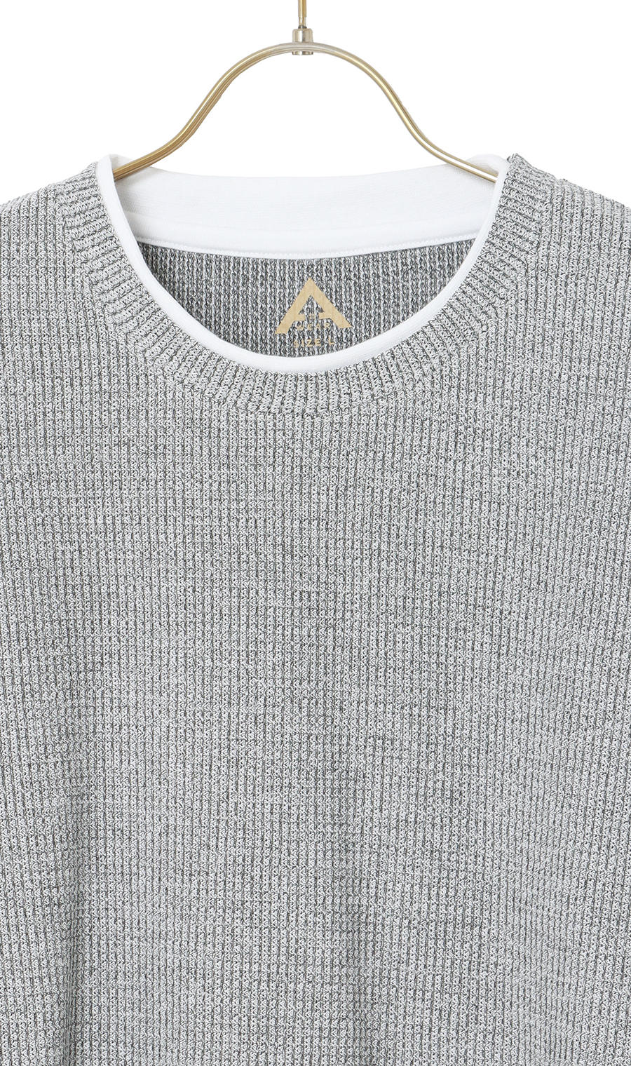 らくリッチ畔ワッフルフェイククルーネックTシャツ ライトグレー S
