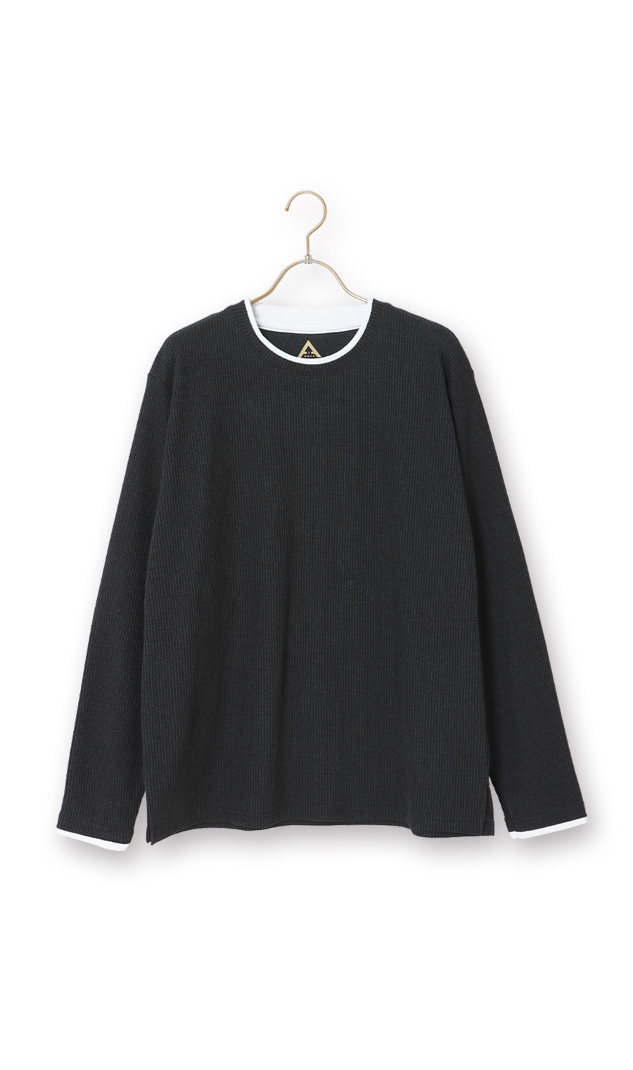 らくリッチ畔ワッフルフェイククルーネックTシャツ ブラック S