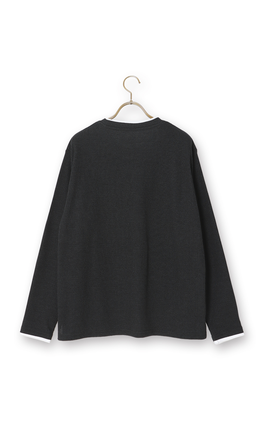 らくリッチ畔ワッフルフェイククルーネックTシャツ ブラック S