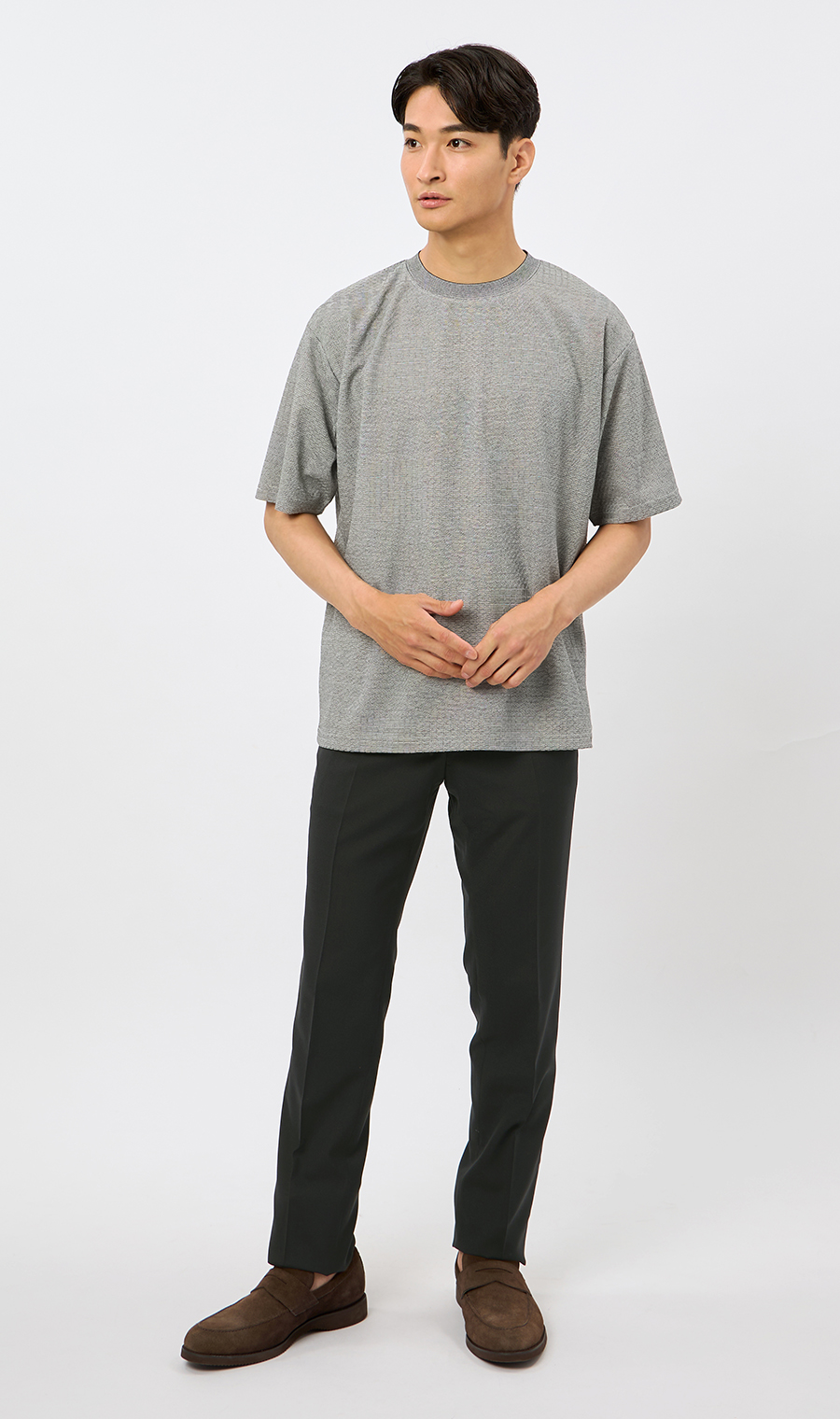 【男女兼用】らくリッチメクラジマボーダーTシャツ グレー S