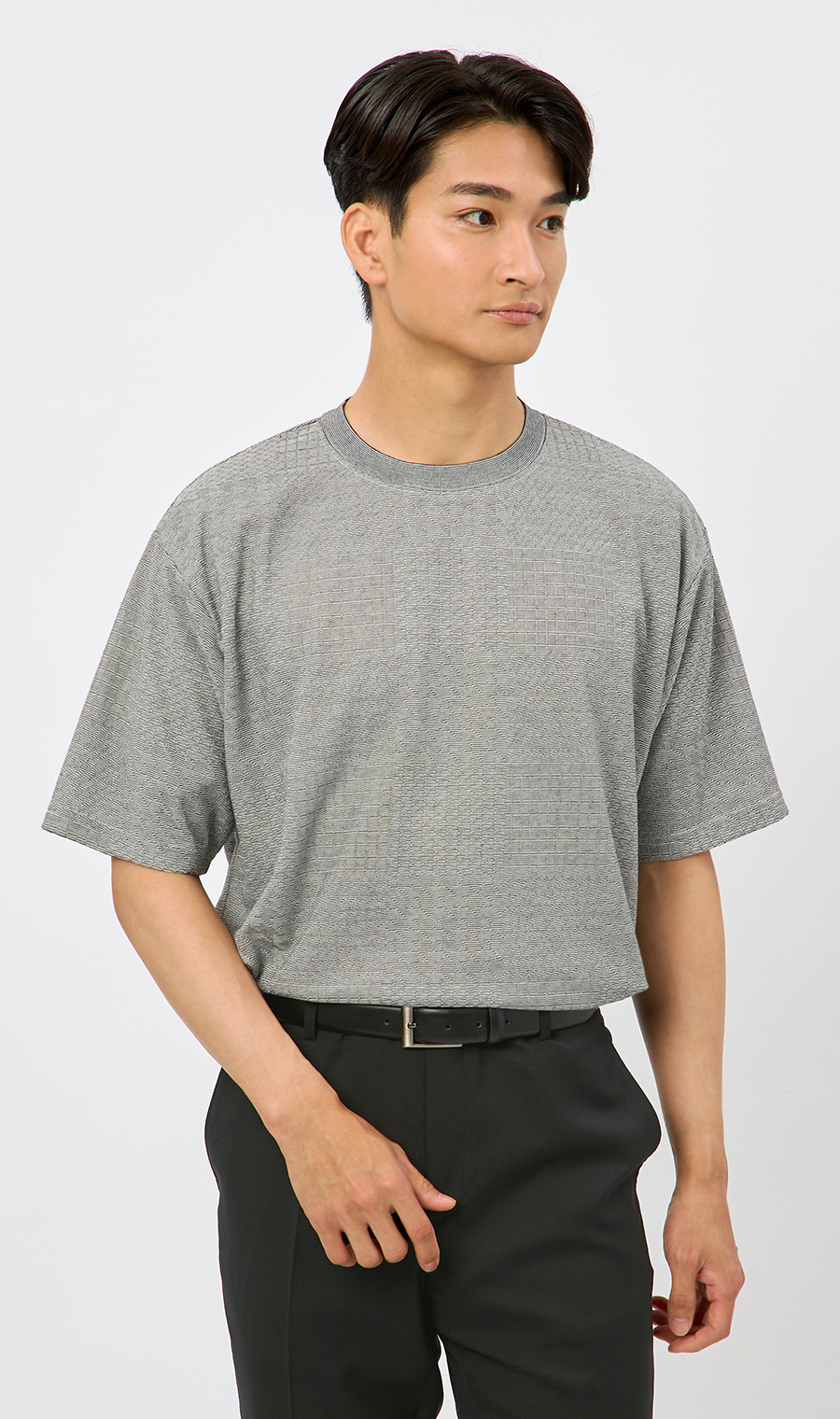 【男女兼用】らくリッチメクラジマボーダーTシャツ グレー S