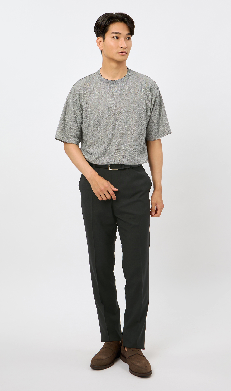 【男女兼用】らくリッチメクラジマボーダーTシャツ グレー S