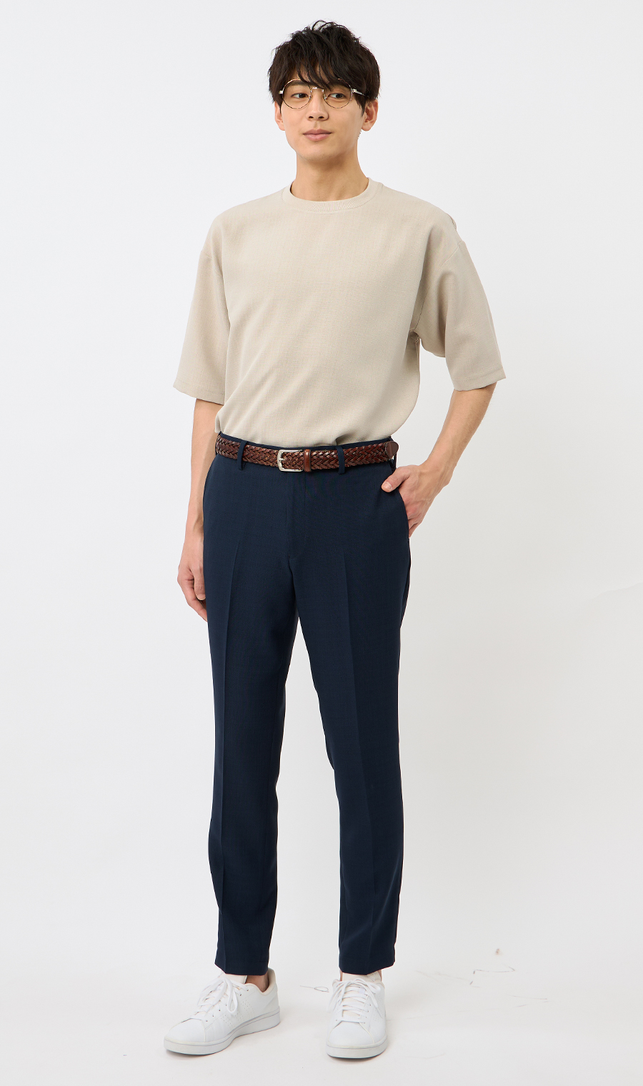 【男女兼用】らくリッチ麻ライクＴシャツ ベージュ L