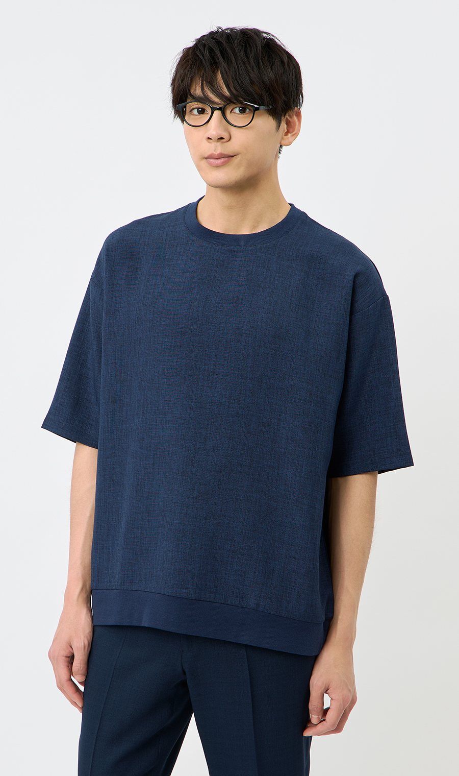 【男女兼用】らくリッチ麻ライクTシャツ ネイビー S