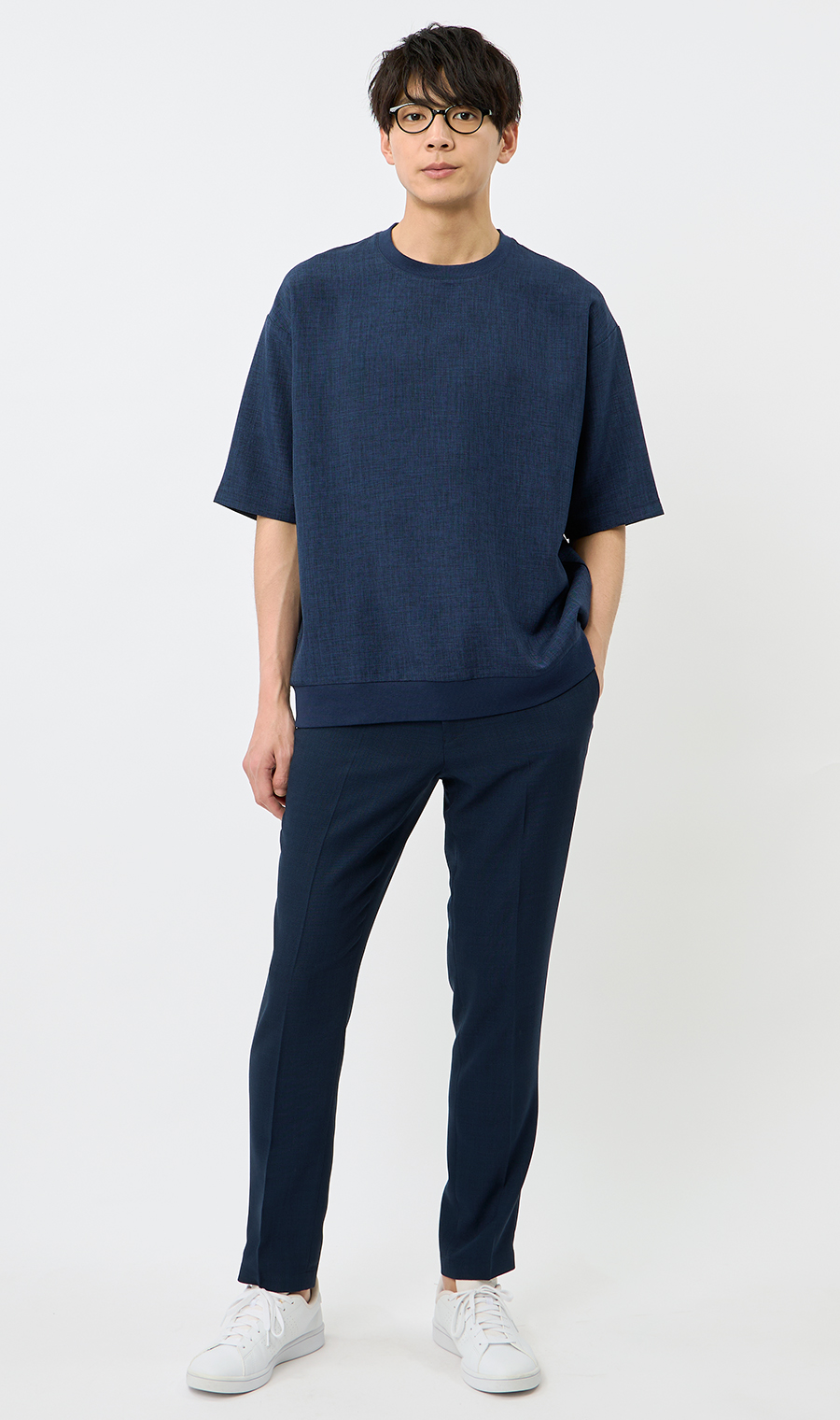 【男女兼用】らくリッチ麻ライクTシャツ ネイビー S