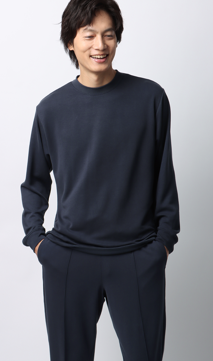 【男女兼用】とろリッチロングＴシャツ【セットアップ着用可】 ネイビー S